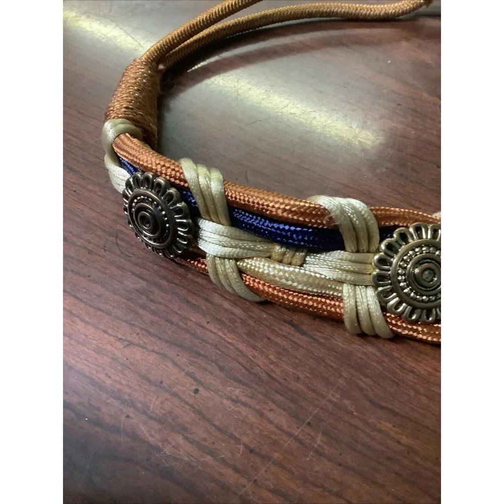 Vtg 80s Waist Belt Women Khaki Brown GoldBraided Multicolor Braided Stretch